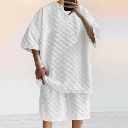 Men’s Casual Set – Jacquard Knit – Oversized Shirt & Relaxed Fit Shorts