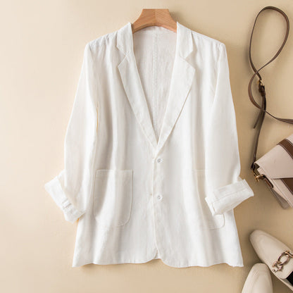 Women’s Casual Jacket – Relaxed Fit – Natural Fibers – Lapel Collar – Patch Pockets