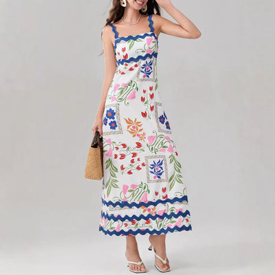Women’s Midi Dress – A-Line Fit – Lightweight Cotton Blend – Ruffle Trim – Floral Print