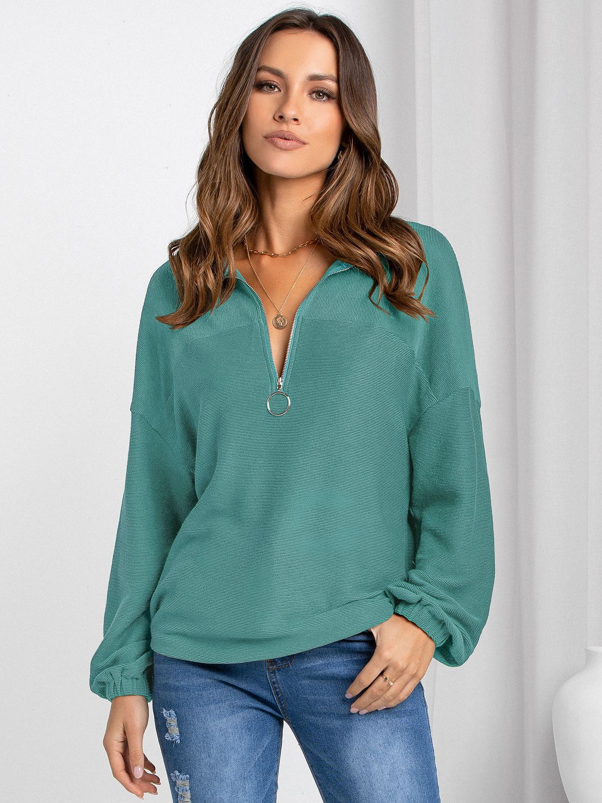 Women's loose casual half zip knit sweater