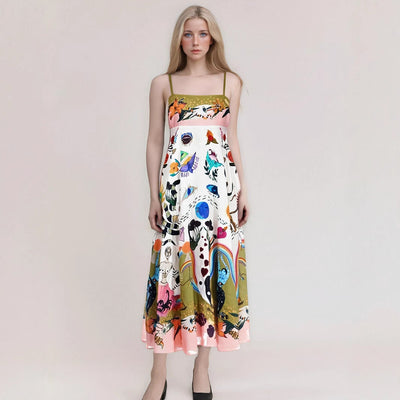 Women’s Maxi Dress – Strapless – Abstract Print – High Waist – Flowy Fit – Cotton Blend