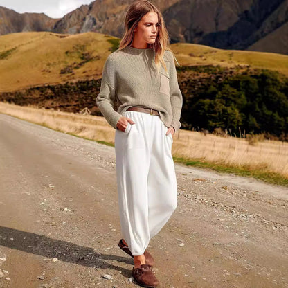 Women’s Knit Two-Piece Set – Relaxed Fit Sweater – Wide-Leg Trousers – Soft Lounge Wear