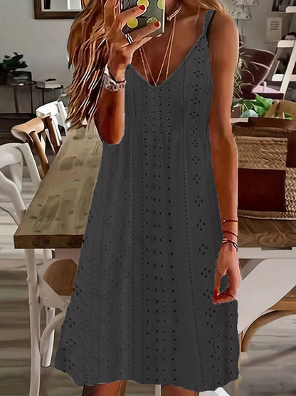 Women’s Slip Dress – Embroidered Detailing – V-Neck – Relaxed Fit