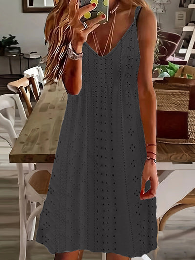Women’s Slip Dress – Embroidered Detailing – V-Neck – Relaxed Fit
