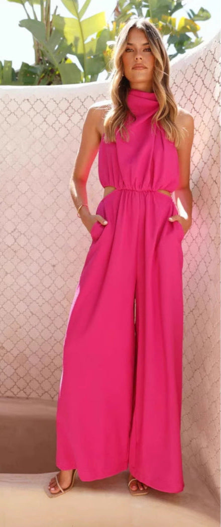 Women’s Halter Jumpsuit – Wide-Leg Relaxed Fit – Adjustable Waist – Lightweight Fabric