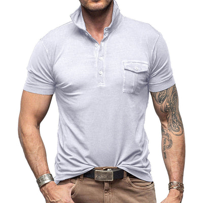 Men’s Polo Shirt – Slim Fit – Stand Collar – Buttoned Pocket – Cotton