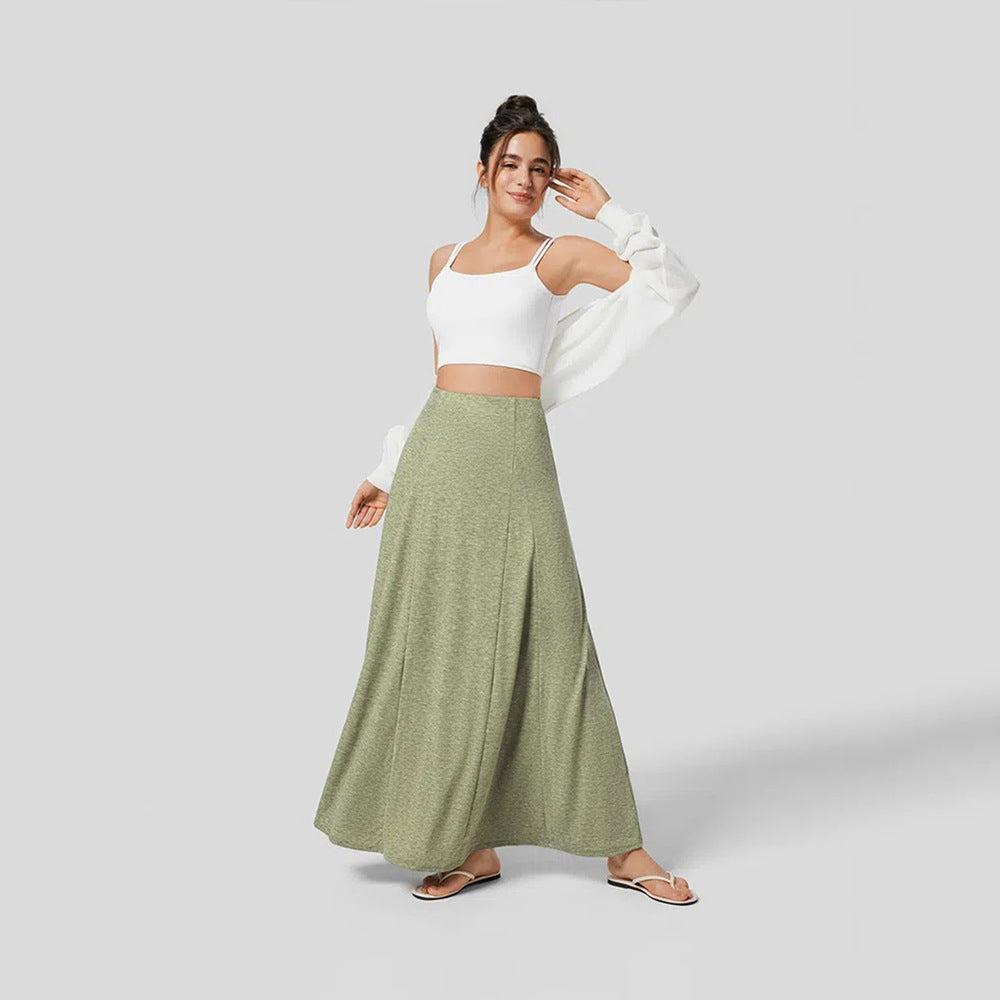 Women’s Long Skirt – Knitted Fabric – High Waist – Flowy Fit – Full Length Casual Wear