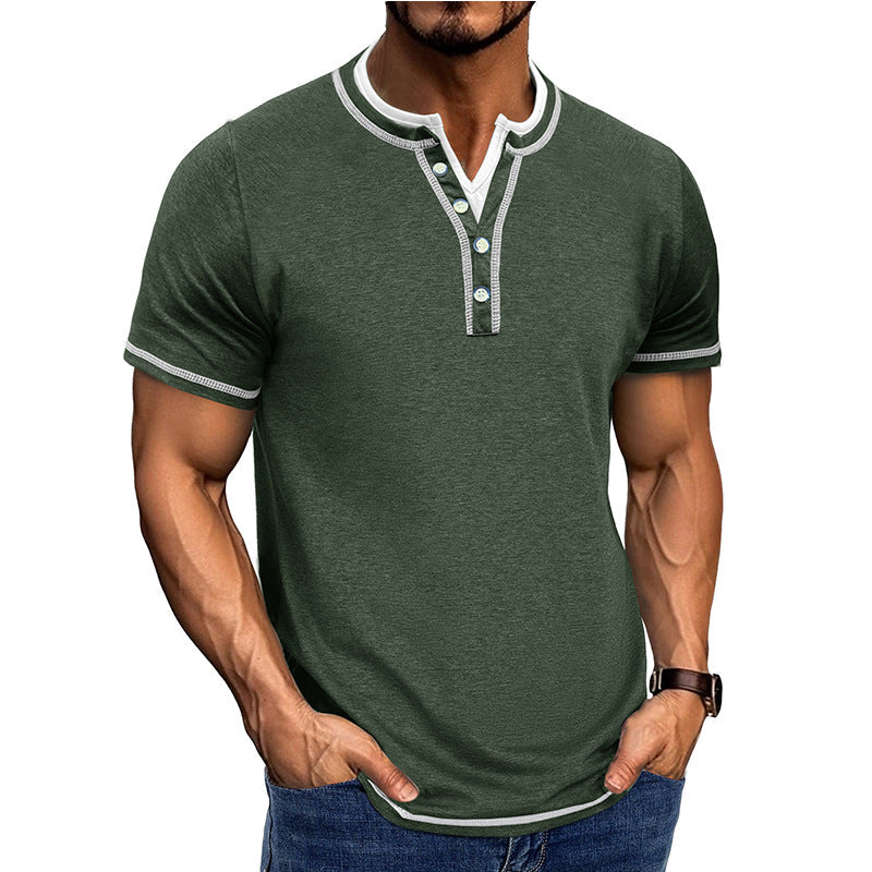 Men’s Henley Shirt – Cotton – Classic Fit – Ribbed Trim – Short Sleeve Casual Wear