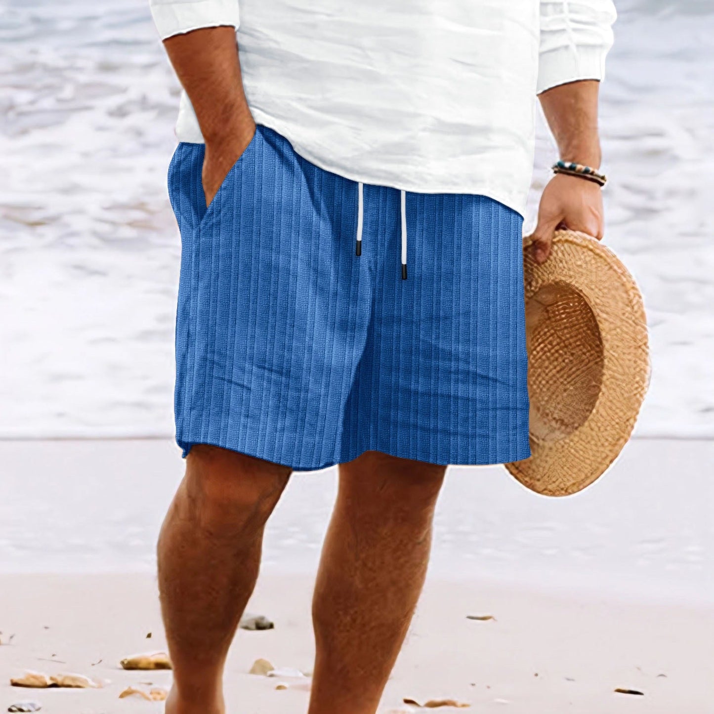 Men’s Shorts – Cotton Linen Blend – Relaxed Fit – Drawstring Waist – Multi Pocket