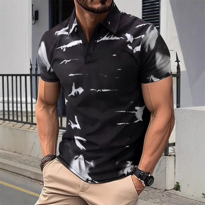 Men’s Polo Shirt – Slim Fit – Cotton – Abstract Pattern – Short Sleeve – Button Collar