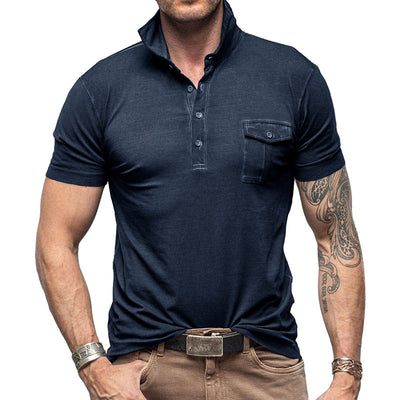 Men’s Polo Shirt – Slim Fit – Stand Collar – Buttoned Pocket – Cotton