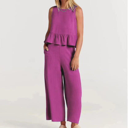 Women’s Peplum Top – Lightweight Cotton Blend – Relaxed Fit – Sleeveless Rounded Neckline