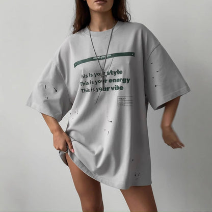 Women’s Oversized T-Shirt – Cotton Blend – Vintage Distressed Graphic – Casual Fit