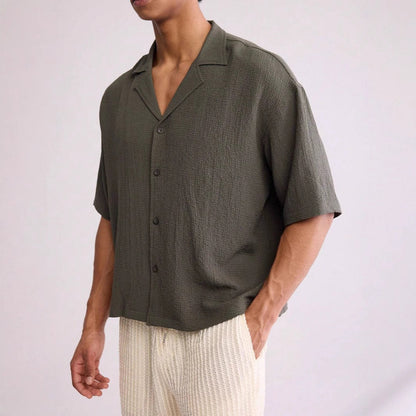 Men’s Short Sleeve Shirt – Relaxed Fit – Textured Woven – Button Down Casual Wear