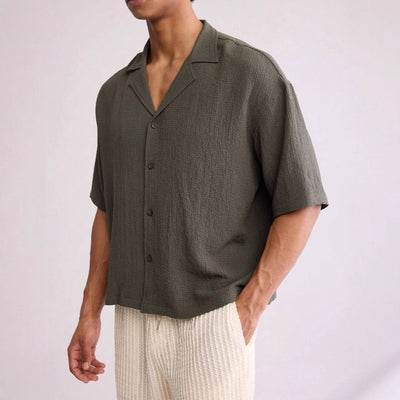 Men’s Short Sleeve Shirt – Relaxed Fit – Textured Woven – Button Down Casual Wear