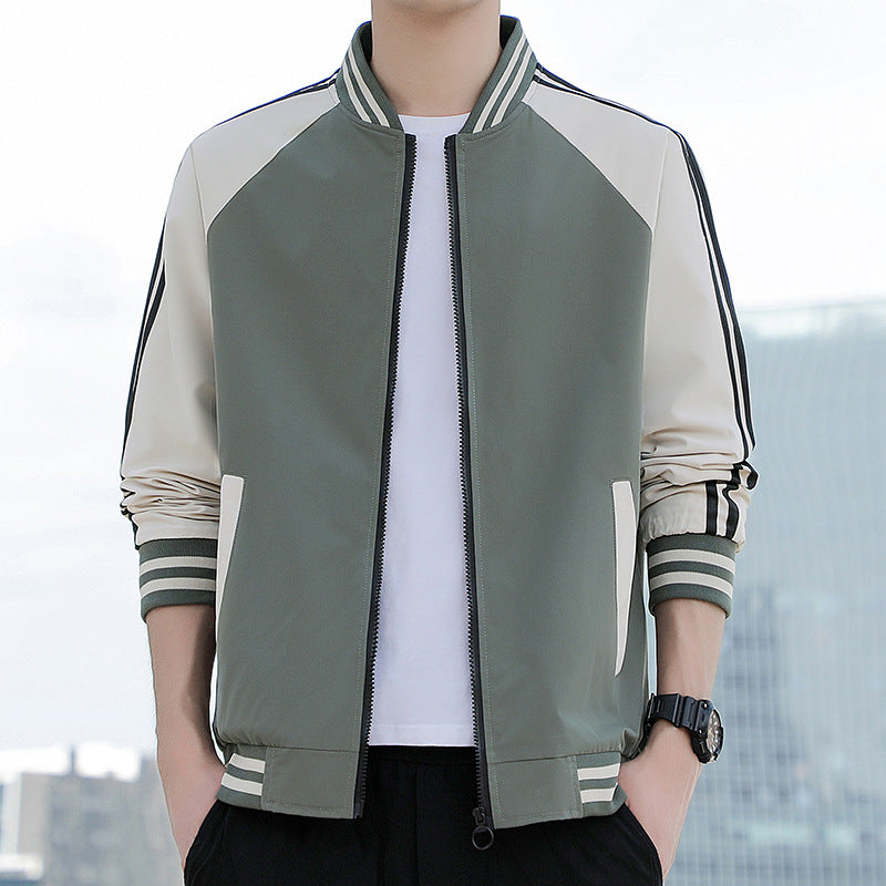 Men’s Bomber Jacket – Relaxed Fit – Zip Front – Ribbed Trim – Striped Sleeve Casual