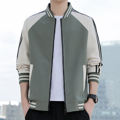 Men’s Bomber Jacket – Relaxed Fit – Zip Front – Ribbed Trim – Striped Sleeve Casual