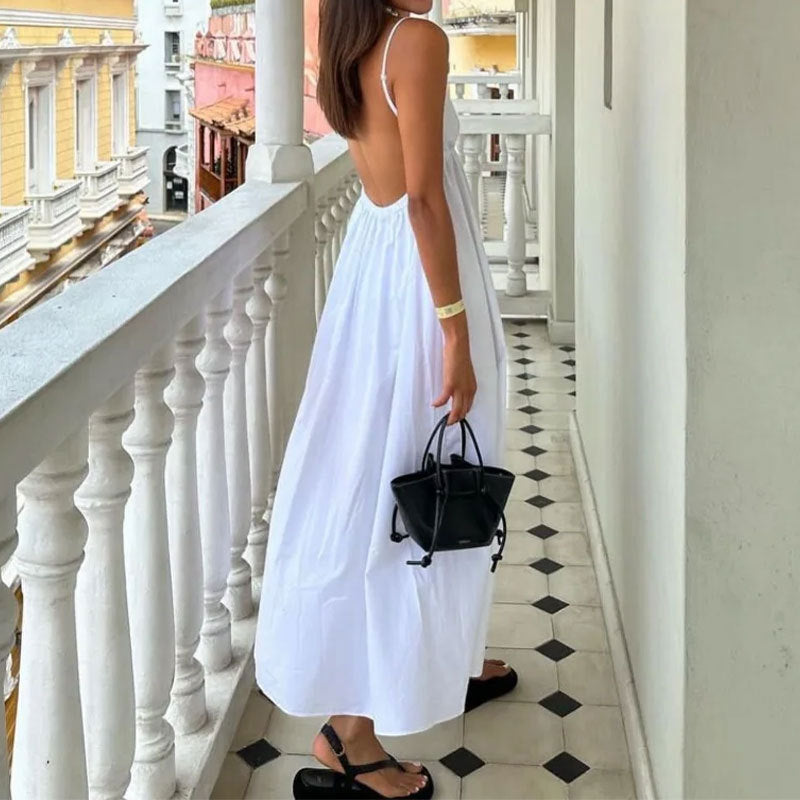 Women’s Maxi Dress – V-Neck – Spaghetti Straps – Open Back – Flowy Lightweight Fit