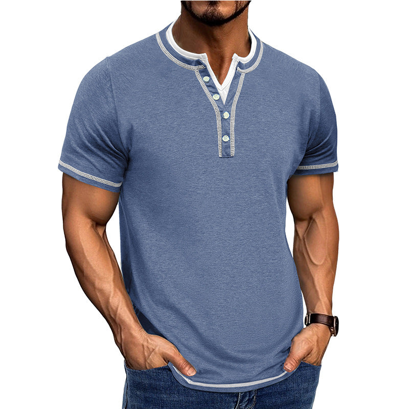 Men’s Henley Shirt – Cotton – Classic Fit – Ribbed Trim – Short Sleeve Casual Wear