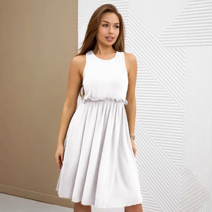 Women’s Midi Dress – Sleeveless A-Line Fit – Ribbed Cotton Blend – High Neck Casual Wear