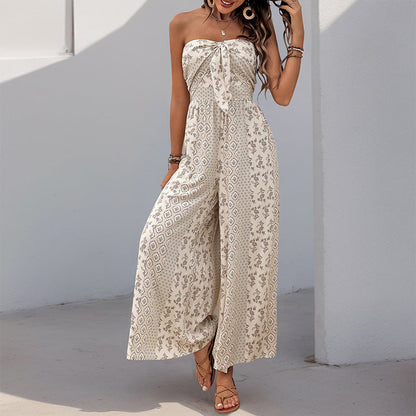 Women’s Jumpsuits – High Waist – Belted – Breathable Blend – Boho Pattern