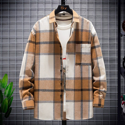 Men’s Plaid Shirt – Loose Fit – Long Sleeve – Button-Up Cotton Casual Style