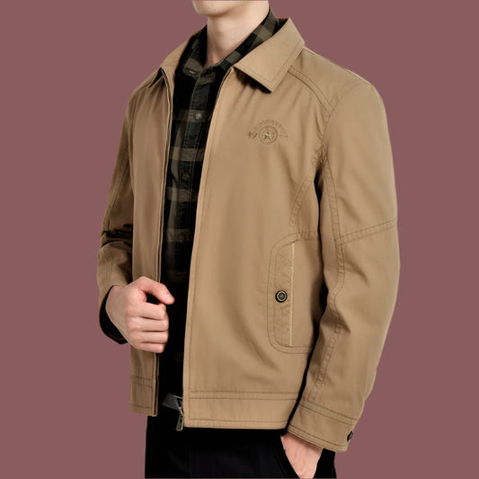 Men’s Jacket – Cotton Blend – Relaxed Fit – Zipper Front – Buttoned Pockets – Hip Length