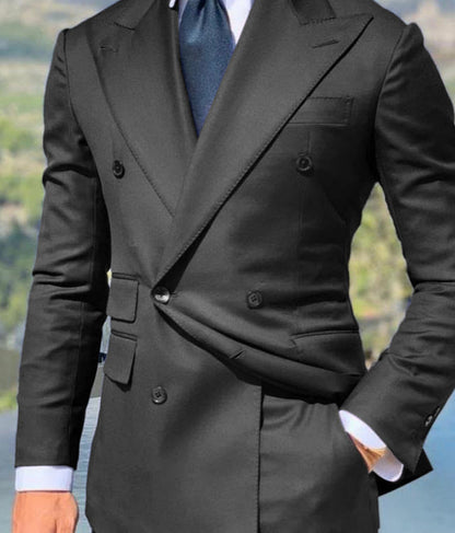 Men’s Blazer – Slim Fit – Double-Breasted Wool Blend – Peak Lapel Formal Suit Set