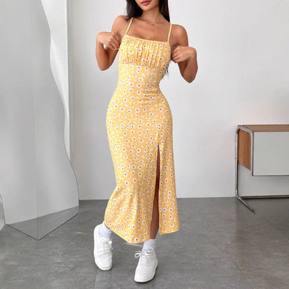 Women’s Sundress – Slim Fit – Bustier Bodice – Spaghetti Straps – Floral Print – Side Slit