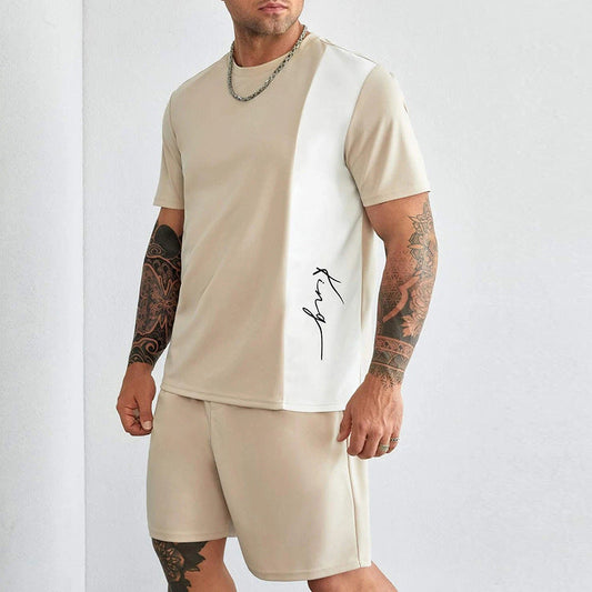Men’s Two-Piece Set – Cotton Blend – Relaxed Fit – Short Sleeve Top & Knee Shorts