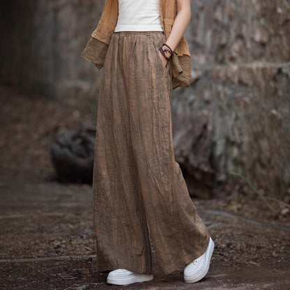 Women’s Wide-Leg Trousers – Linen Cotton Blend – Relaxed Fit – Elastic Waistband Casual Style