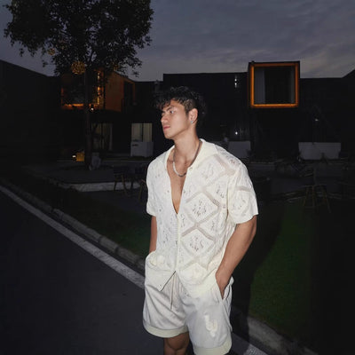 Men’s Knit Cardigan – Oversized Fit – Soft Knit – V-Neck – Short Sleeve – Button Front