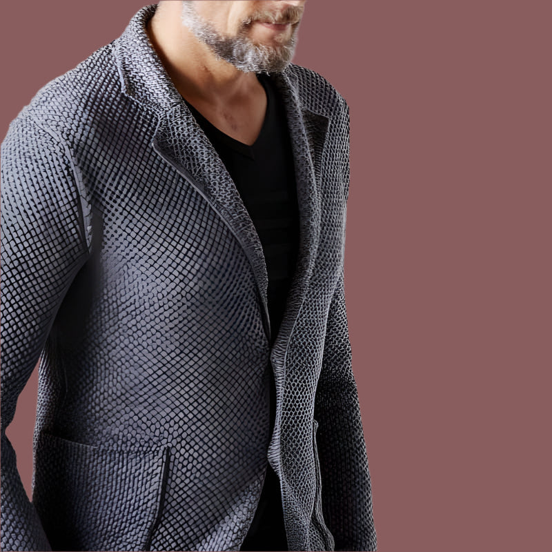Men’s Knit Blazer – Tailored Fit – Heavyweight Textured Fabric – Notched Lapel – 2 Buttons