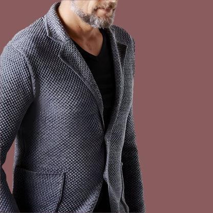 Men’s Knit Blazer – Tailored Fit – Heavyweight Textured Fabric – Notched Lapel – 2 Buttons