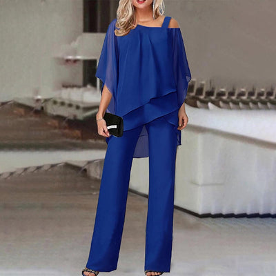 Elegant Women's Cold Shoulder 2-piece Set- Flowy & Stylish