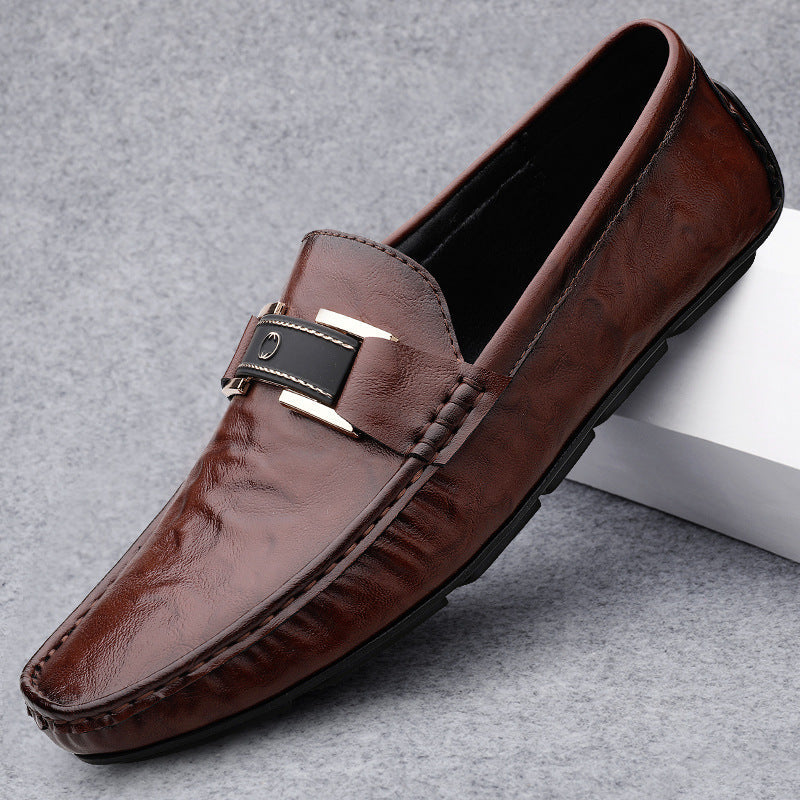 Men’s Leather Loafers – Slip-On Fit – Decorative Strap – Soft Sole – Versatile Style