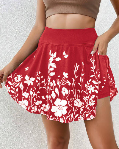 Women’s Skort – Floral Print – Elastic Waist – Flared Mini