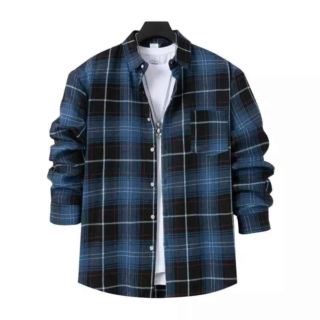 Men’s Checked Shirt – Oversized Fit – Cotton – Long Sleeve – Chest Pocket