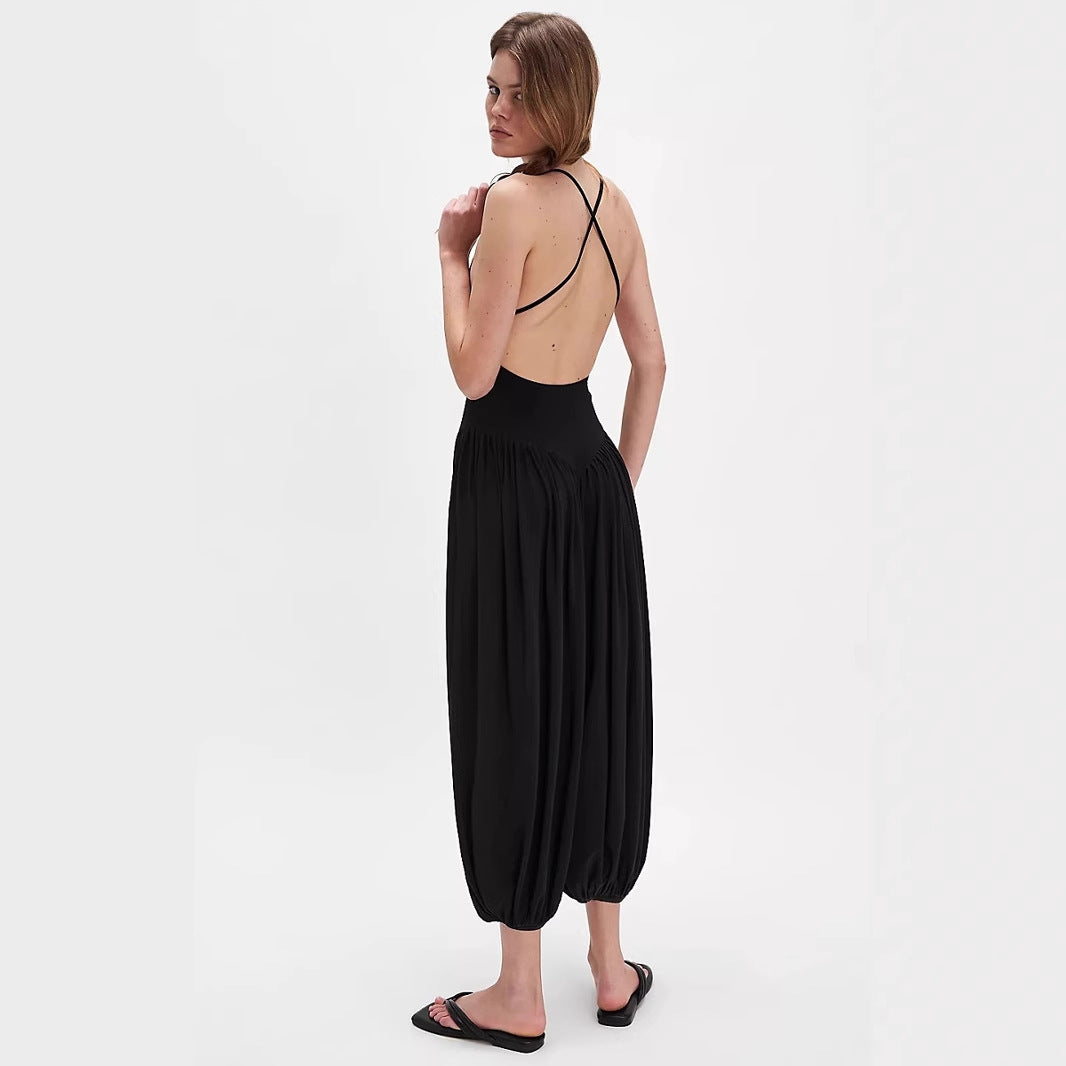Women’s Jumpsuit – Lightweight Wide Leg – Backless Spaghetti Strap – Relaxed Fit