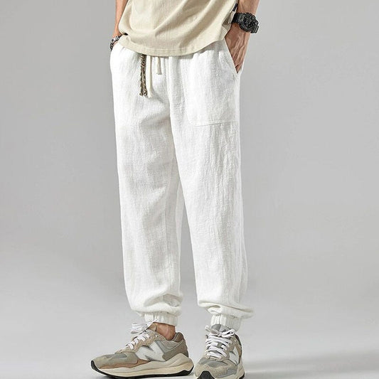 Men’s Jogger Pants – Linen Blend – Relaxed Fit – Tapered Leg – Elastic Waist