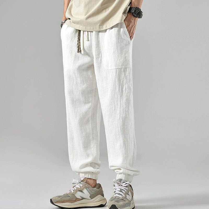 Men’s Jogger Pants – Linen Blend – Relaxed Fit – Tapered Leg – Elastic Waist