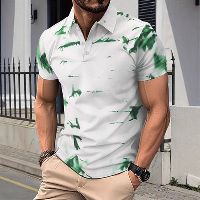 Men’s Polo Shirt – Slim Fit – Cotton – Abstract Pattern – Short Sleeve – Button Collar