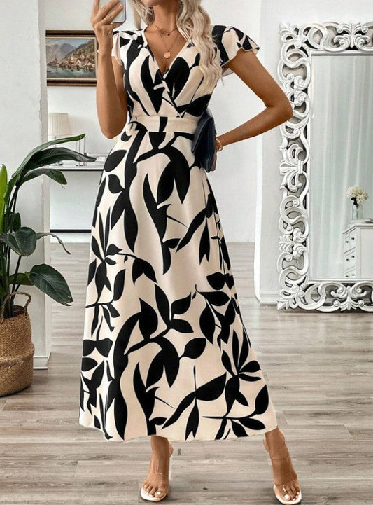 Women’s Maxi Dress – Wrap Style – Elegant Fit – Short Sleeve – Floral Pattern – Breathable Blend