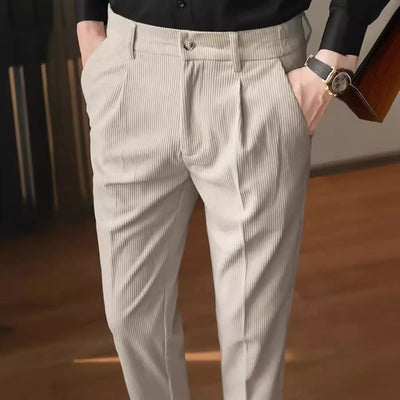 Men’s Corduroy Trousers – Slim Fit – Pleated Front – Full Length – Smart Casual