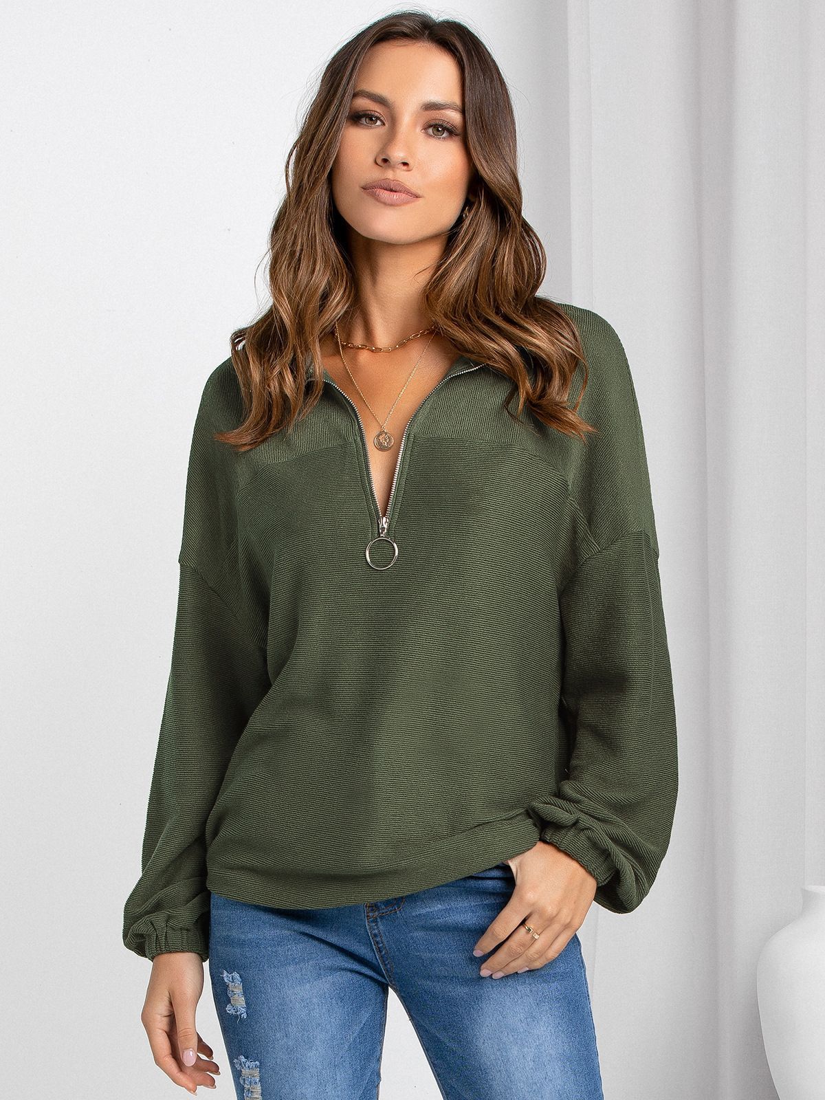 Women's loose casual half zip knit sweater