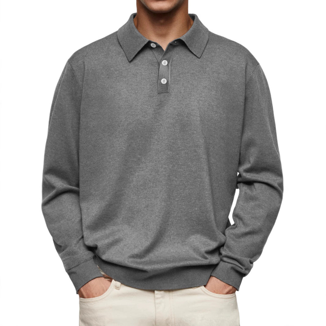 Men’s Polo Shirt – Soft Knit – Relaxed Fit – Long Sleeve – Ribbed Cuffs Casual Wear