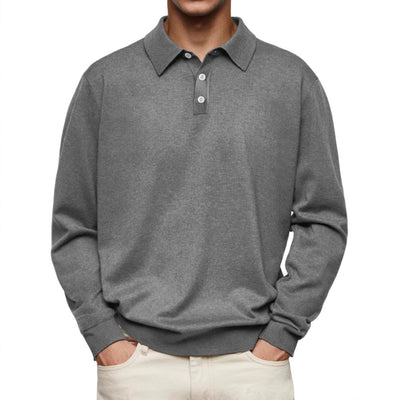 Men’s Polo Shirt – Soft Knit – Relaxed Fit – Long Sleeve – Ribbed Cuffs Casual Wear