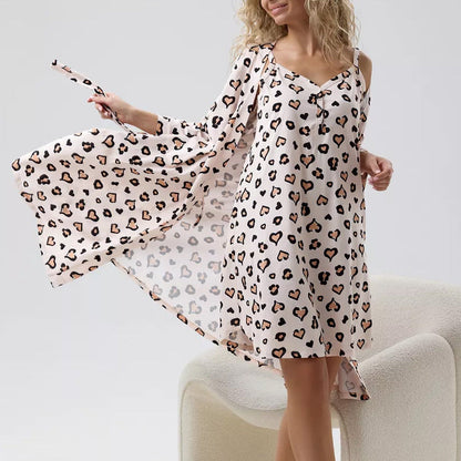 Women’s Lounge Dress and Robe Set – V-Neck – Relaxed Fit – Lightweight Butterfly Print