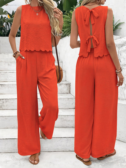 Women’s Co-Ord Set – Sleeveless Cropped Top – High Waist Wide-Leg Trousers – Relaxed Fit