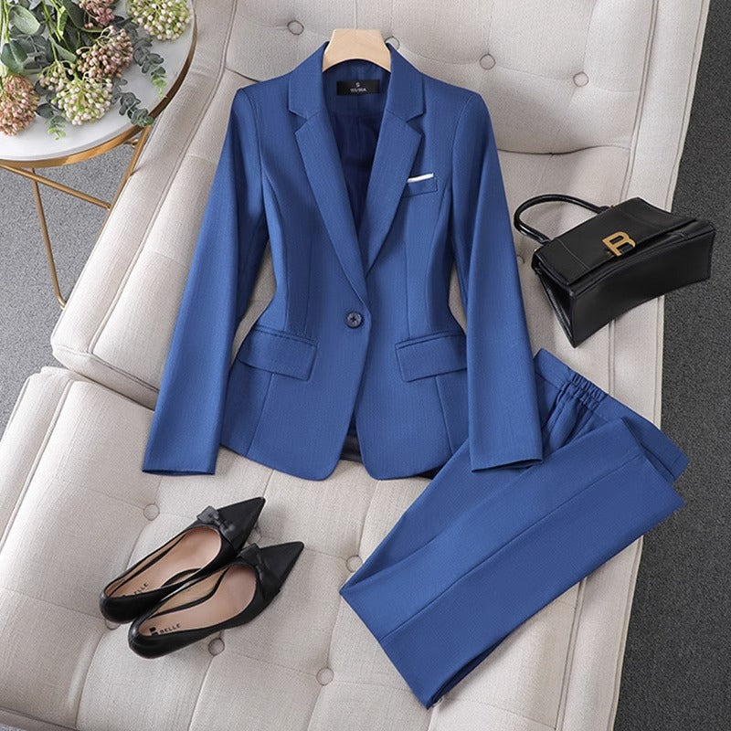 Women’s Blazer Suit Set – Tailored Fit – Single Button – Straight Leg Trousers – Smart Look